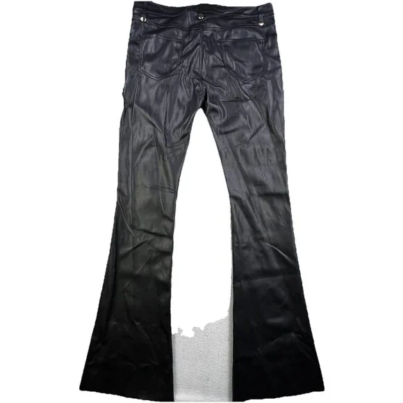 NovaLuxe Faux Vegan Leather Pants Women’s Size Large Black Flare Leg Lace Up NEW - Picture 7 of 11